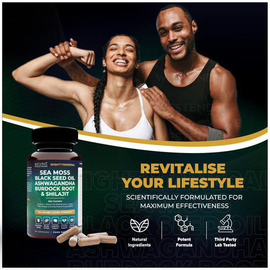 MightyMineral | ALL-IN-ONE | Seamoss, Shilajit, Ashwagandha, Black Seed Oil & Burdock Root