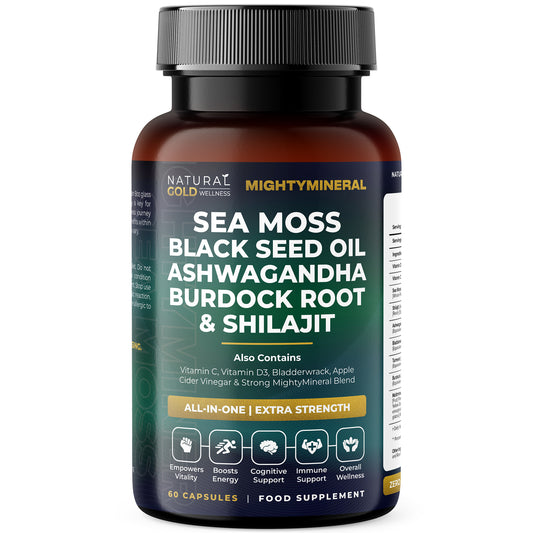 MightyMineral | ALL-IN-ONE | Seamoss, Shilajit, Ashwagandha, Black Seed Oil & Burdock Root